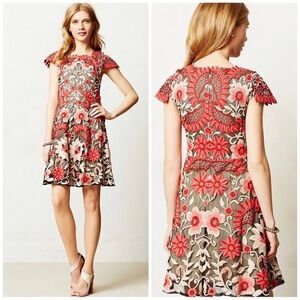 Anthropologie Baraschi Elegant Floral Embroidered Dress 6P holiday Christmas